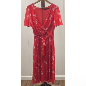 Lauren Ralph Lauren NWT Floral Crinkled Georgette Dress Orange